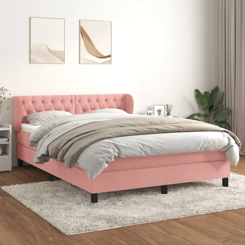 vidaXL Ramsäng med madrass rosa 140×200 cm sammet (#5541)