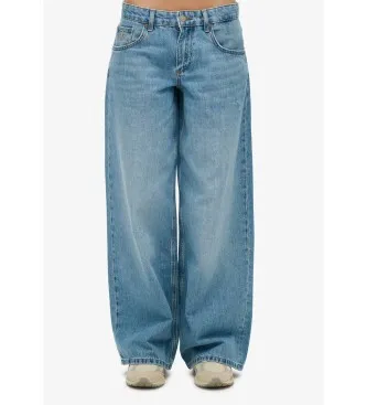 Superdry för kvinnor. W7011256A jeans Mid Rise Baggy blå (24/32), Casual, Bomull, Denim
