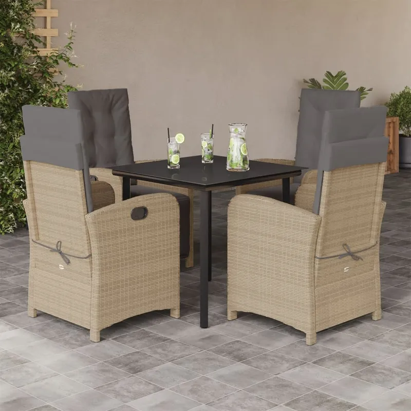 vidaXL Matgrupp för trädgården med dynor 5 delar mixbeige konstrotting (#1359)