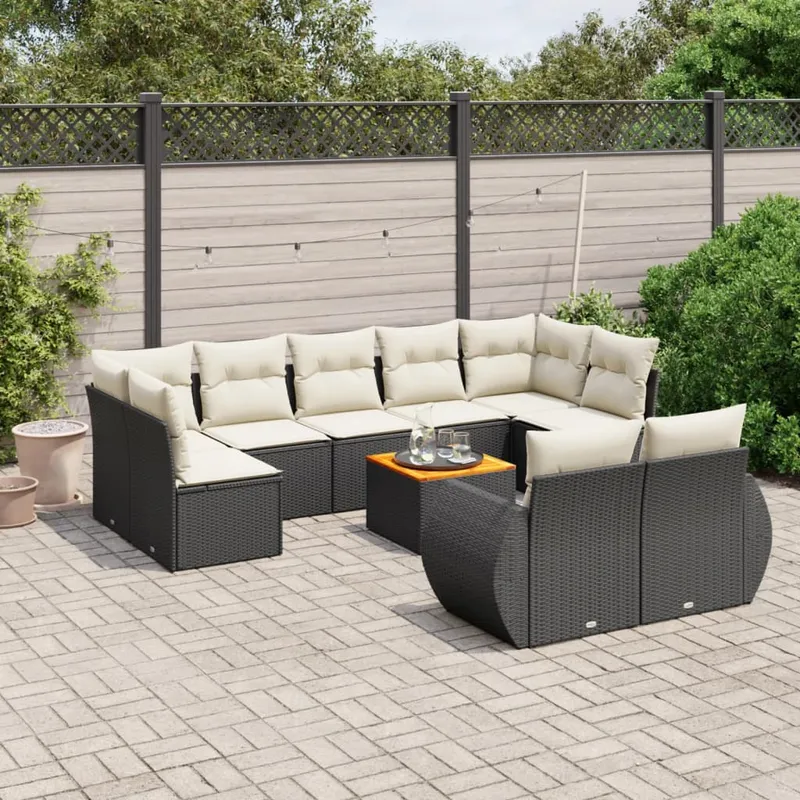 vidaXL Loungegrupp 10 delar med svarta dynor konstrotting (#0161)