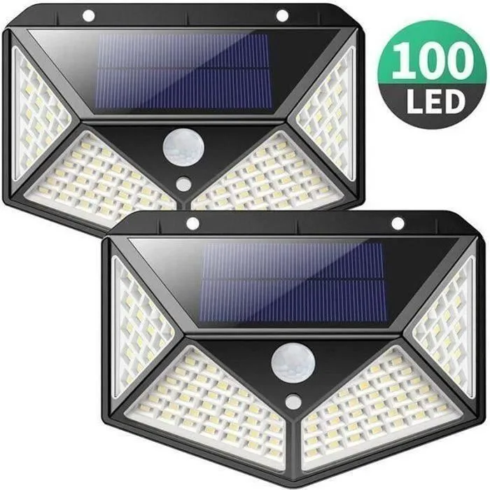 NANWAD-2 pakke utendørs solcellelampe 100 led belysning Bevegelsessensor Vegglys