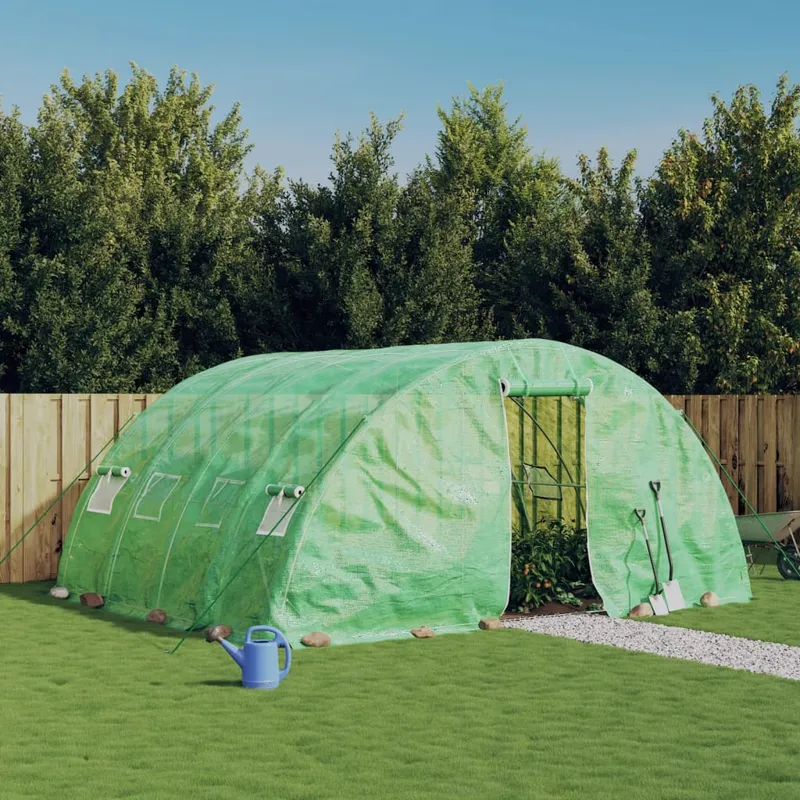 vidaXL Växthus med stålram grön 20 m² 5x4x2,3 m