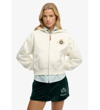 Superdry för kvinnor. W2012590A Country Club Ziphood Sweatshirt off-white (M), Vit, Casual, Bomull