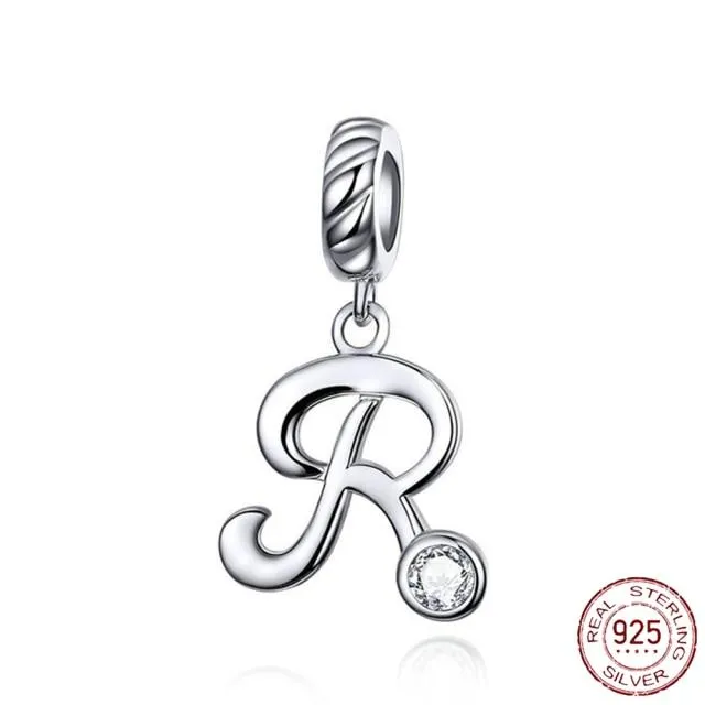 Armband Charm 925 Silver Bokstav A-Ö Bokstav Berlock Namn Pärlor För Kvinnor Gör-det-själv-hänge gör smycken (#7087)
