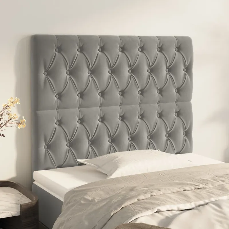 vidaXL Sänggavel ljusgrå 100x7x118/128 cm sammet