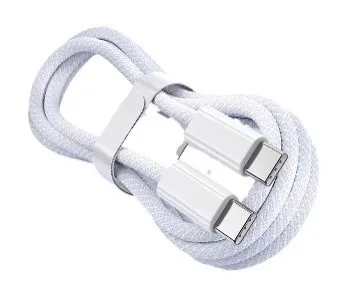 Flätad USB-C kabel – 2 m – Vit – iPhone 15 kompatibel – Nylon – PD60W