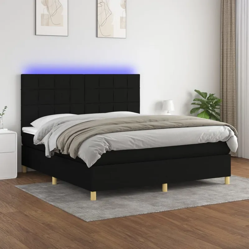 vidaXL Ramsäng med madrass & LED svart 160×200 cm tyg (#9712)