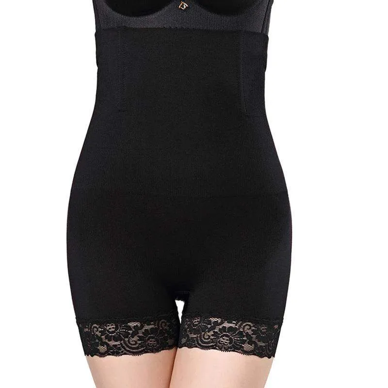 Shapewear Shorts, Hög Midja, Spets - Svart - XL/XXL