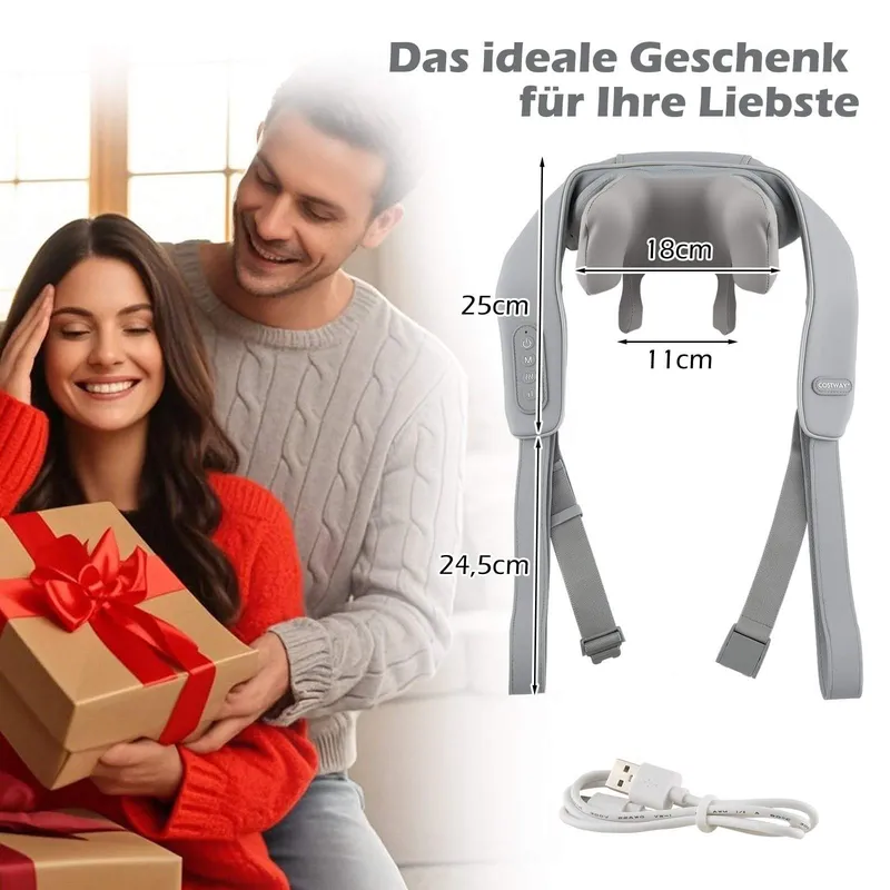 4D Shiatsu nack- och axelmassageapparat med värme, trådlös