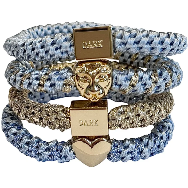 Dark Fat Hair Ties Combo Cool Blue Mix W/Gold – 4 pcs