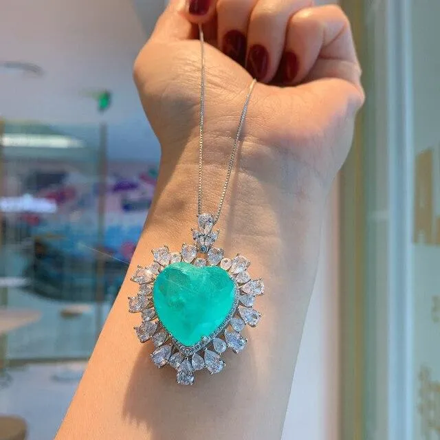 Anheng Halskjede med Charms 925 Sterlingsølv 20 *20mm Paraiba Turmalin Smaragd Lab Diamant For Kvinner Bryllupsfest Fint Smykke 45cm Blå