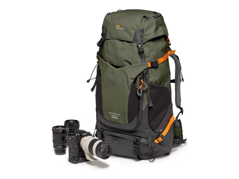Lowepro Photo Sport PRO 55L AW IV – Ryggsäck S-M för digitalkamera med objektiv – robust – 420D nylon Oxford, 420D diamond ripstop nylon – mörkgrön