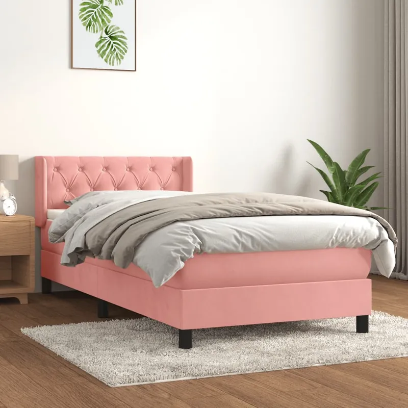 vidaXL Ramsäng med madrass rosa 80×200 cm sammet
