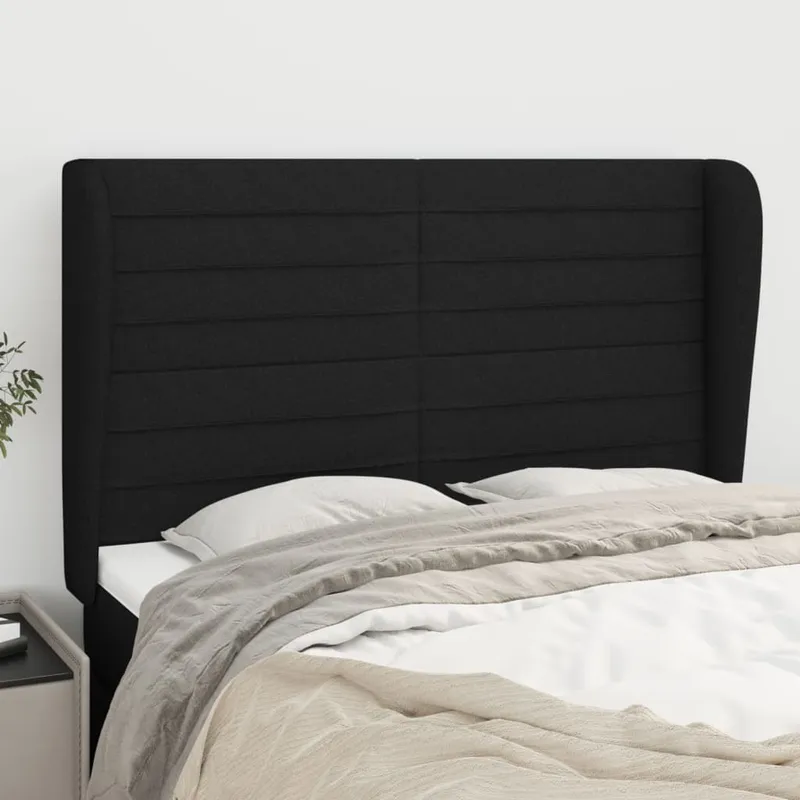 vidaXL Sänggavel med kanter svart 147x23x118/128 cm tyg (#9602)