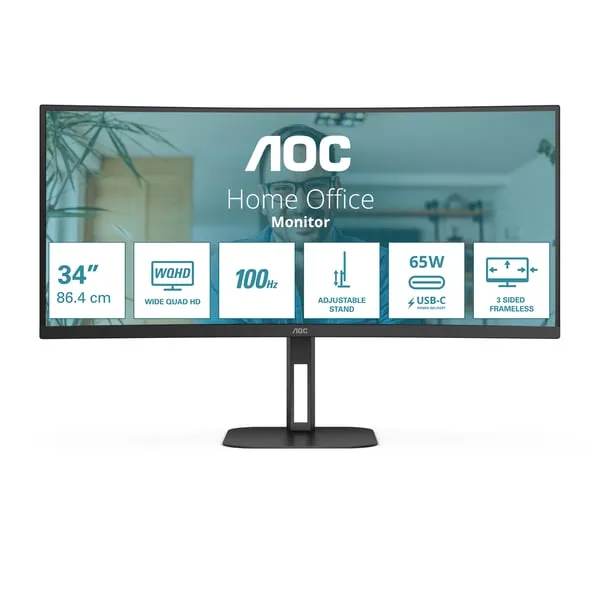 AOC V5 CU34V5C/BK platta pc-skärmar 86,4 cm (34″) 3440 x 1440 pixlar Wide Quad HD LED Svart