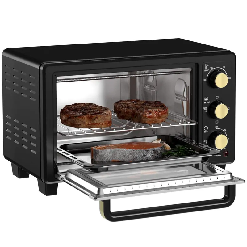 Miniugn 16 L 1400W Miniugn 100-230? 60 min. timer, med grillgaller och bakplåt, pizzaugn med plåthandtag, smulplåt svart Aosom