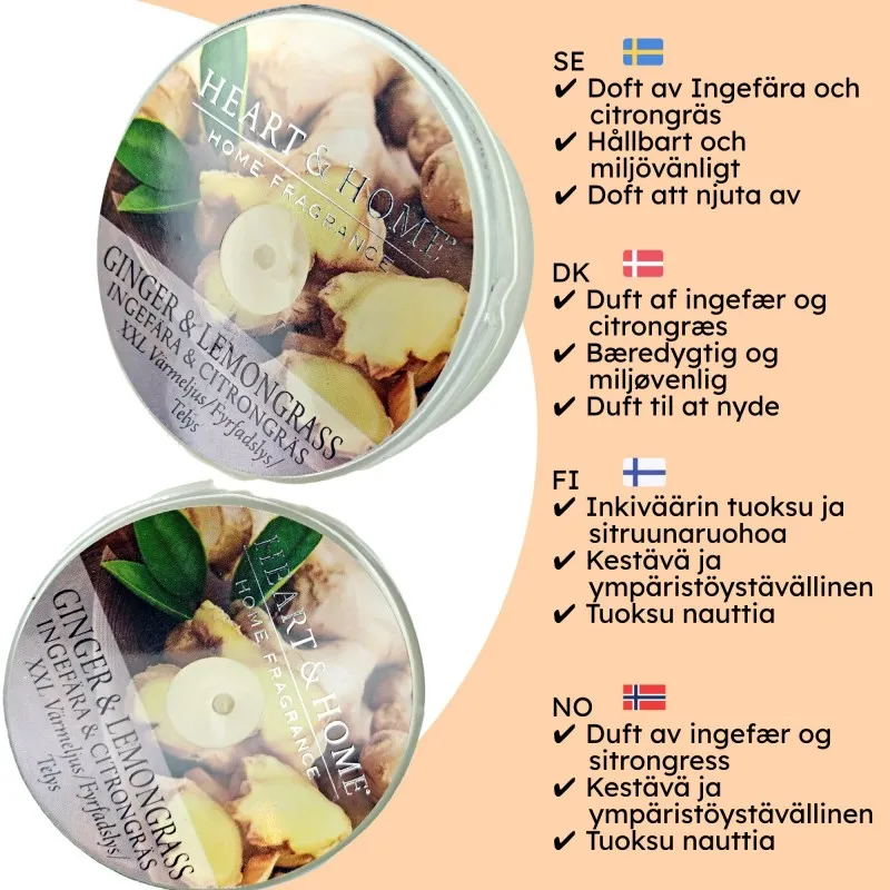 Doftljus Ingefära Citrongräs Vit Sojavax Miljövänlig Aromaterapi Present 2-pack 6x7cm