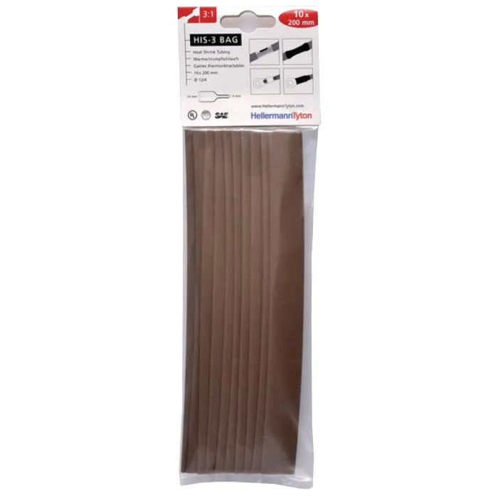 Hellermann Tyton HIS-3 Bag 12/4 Krympslang 12/4 x 200 mm, 10-pack Brun
