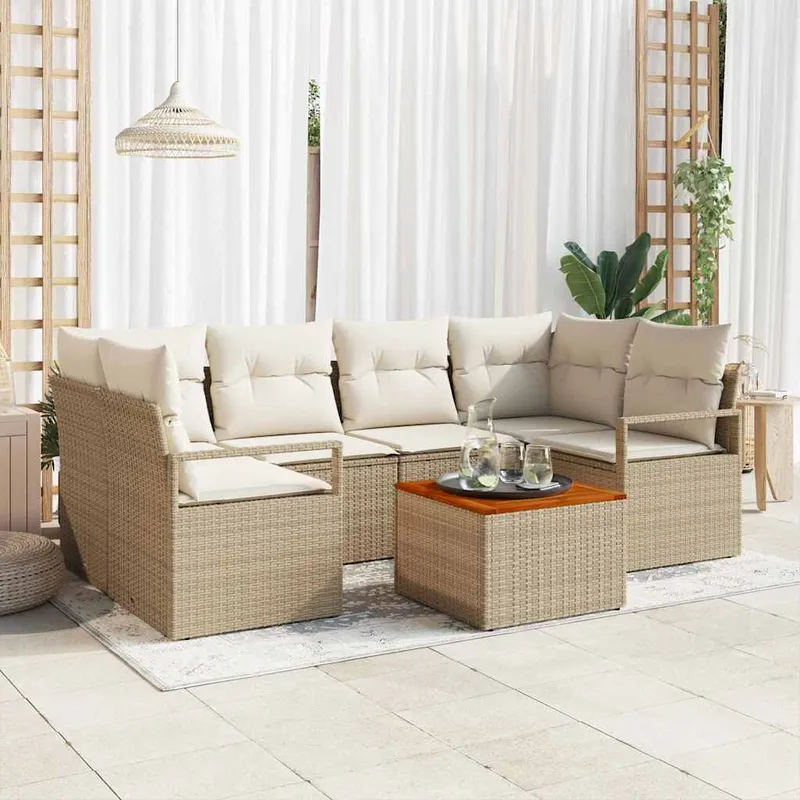 vidaXL Trädgårdsoffset 7 st Beige och gräddfärgad konstrotting (#5996)