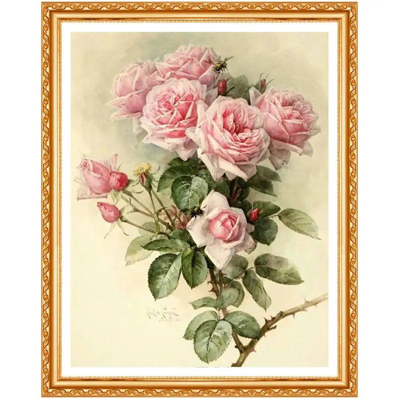 5d Rhinestones Diy Diamantmålning Korsstygnssatser Full Drill Tyg Broderi Blommor Rose 20X30CM