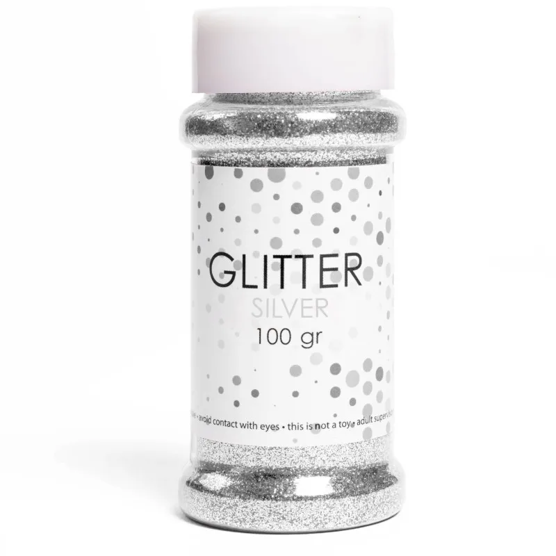 Silverglitter Silver Plast Glitterpulver för Pyssel och Scrapbooking 100g burk