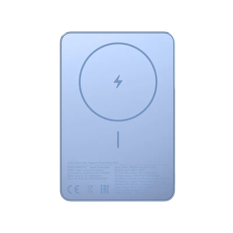 Xiaomi Super Slim Magnetic Power Bank 5000 Litium-Ion (Li-Ion) 5000 mAh Trådlös laddning Blå
