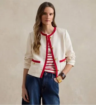 Lauren Ralph Lauren för kvinnor. 200P08848001 Kavaj i gräddvit linneblandad twill (36), Casual, Lino