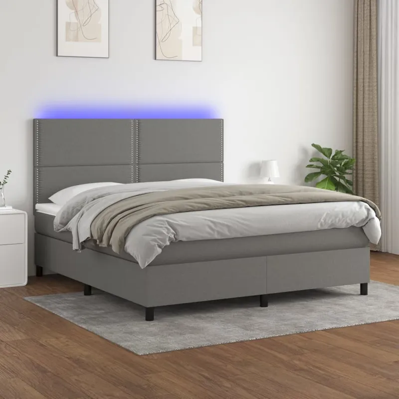 vidaXL Ramsäng med madrass & LED mörkgrå 180×200 cm tyg (#3383)