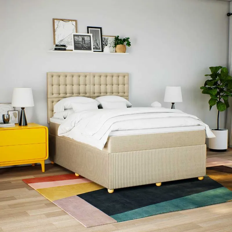 vidaXL Ramsäng med madrass gräddvit 160×200 cm tyg (#3080)