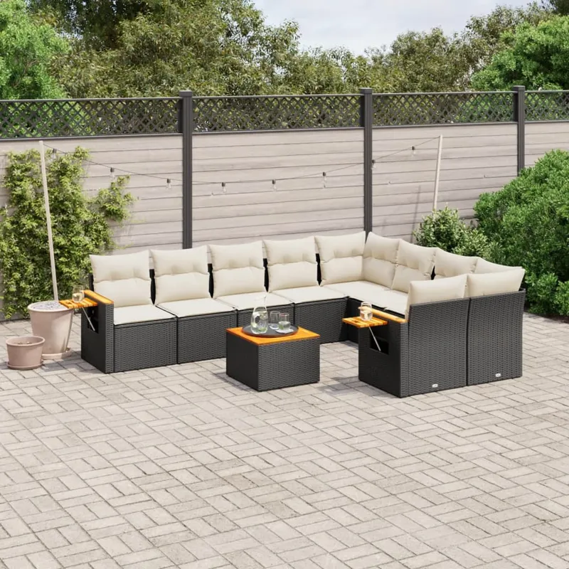 vidaXL Loungegrupp 10 delar med svarta dynor konstrotting (#1147)