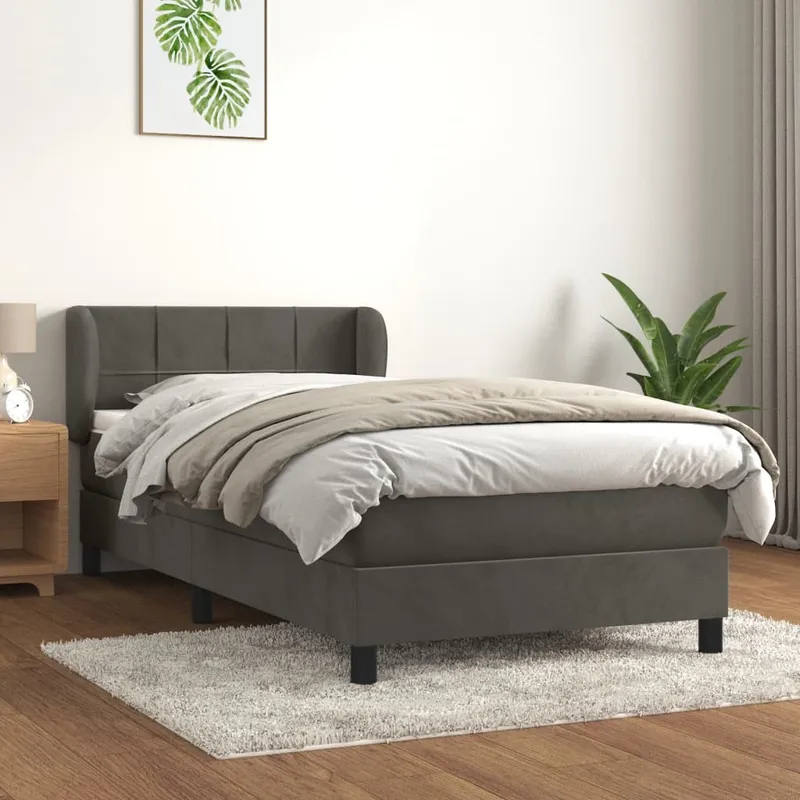 vidaXL Ramsäng med madrass mörkgrå 90×200 cm sammet (#3462)