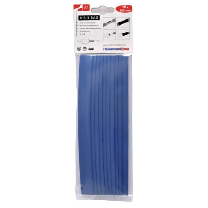 Hellermann Tyton HIS-3 Bag 12/4 Krympslang 12/4 x 200 mm, 10-pack Blå