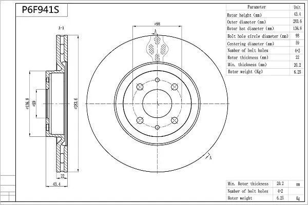 AISIN P6F941S Bromsskiva