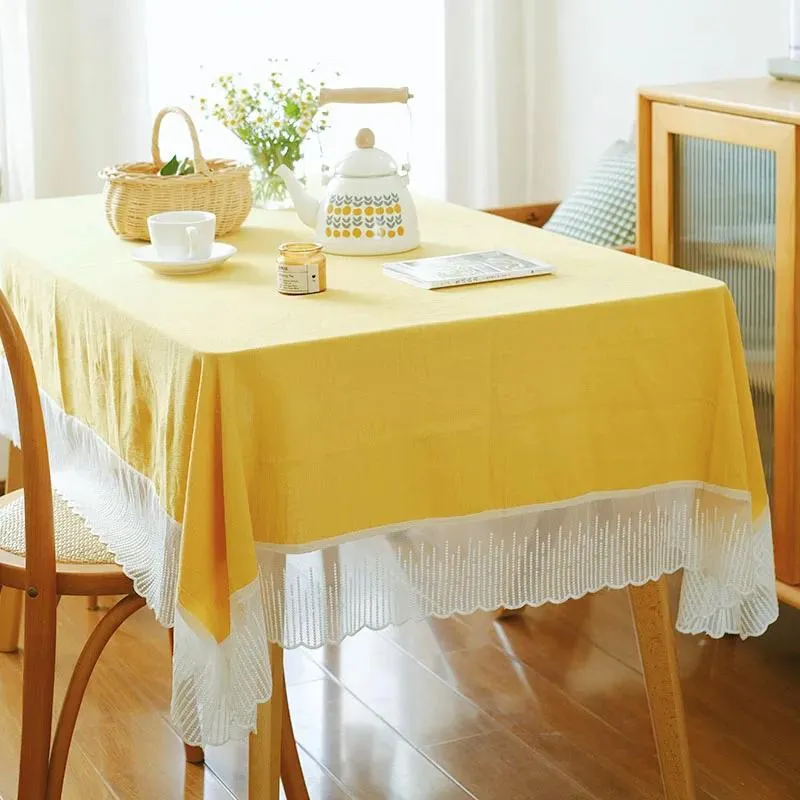 Bomull Blondekant Duk Ensfarget Vaskbar Kaffebordduk til Kjøkken Spisestue Luksuriøs Borddekor Foto Bakgrunn 90x90cm
