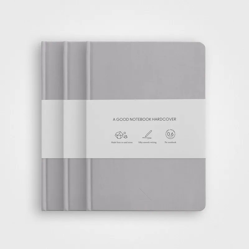 3 Pack Stone Paper Notebook Set | A5 Hardcover, Stone Grey, Lined