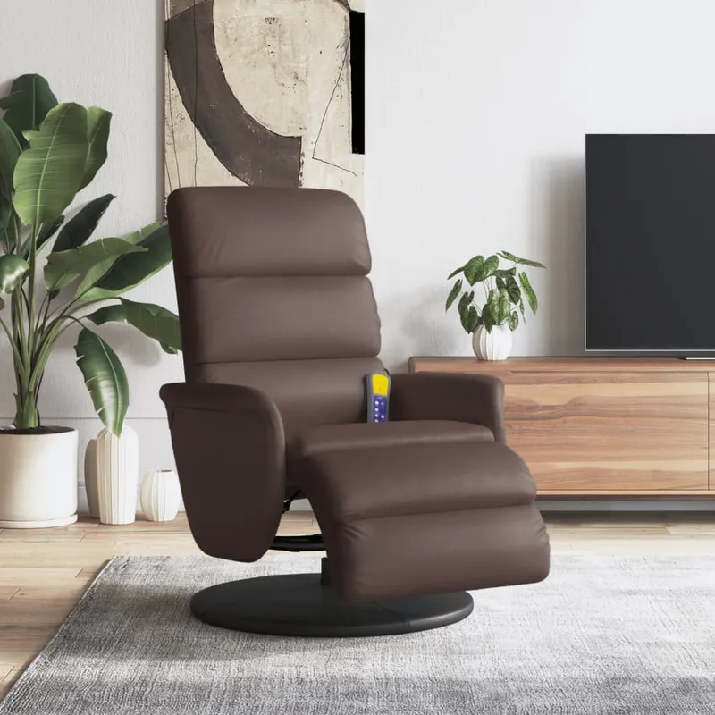 vidaXL Reclinerfåtölj med fotstöd brun konstläder (#5088)