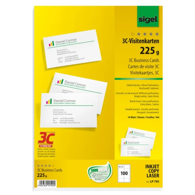Visitkort 3C 225gr bright white 100 st