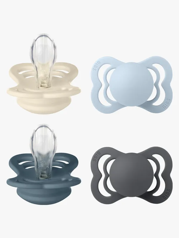 BIBS Supreme Napp 4-Pack Silikon Stl 1, Ivory/Baby Blue/Petrol/Iron