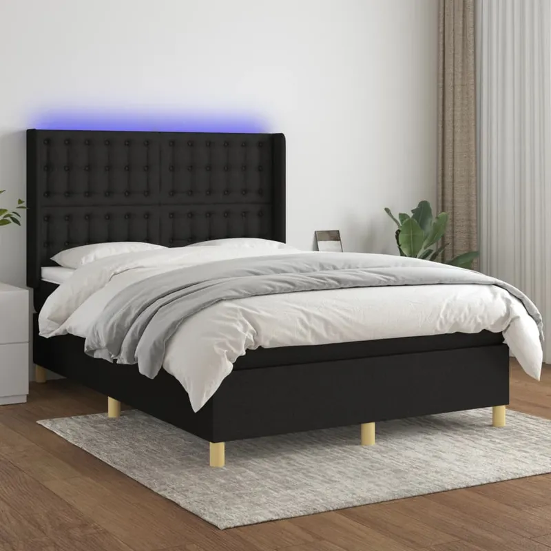 vidaXL Ramsäng med madrass & LED svart 140×200 cm tyg (#8084)