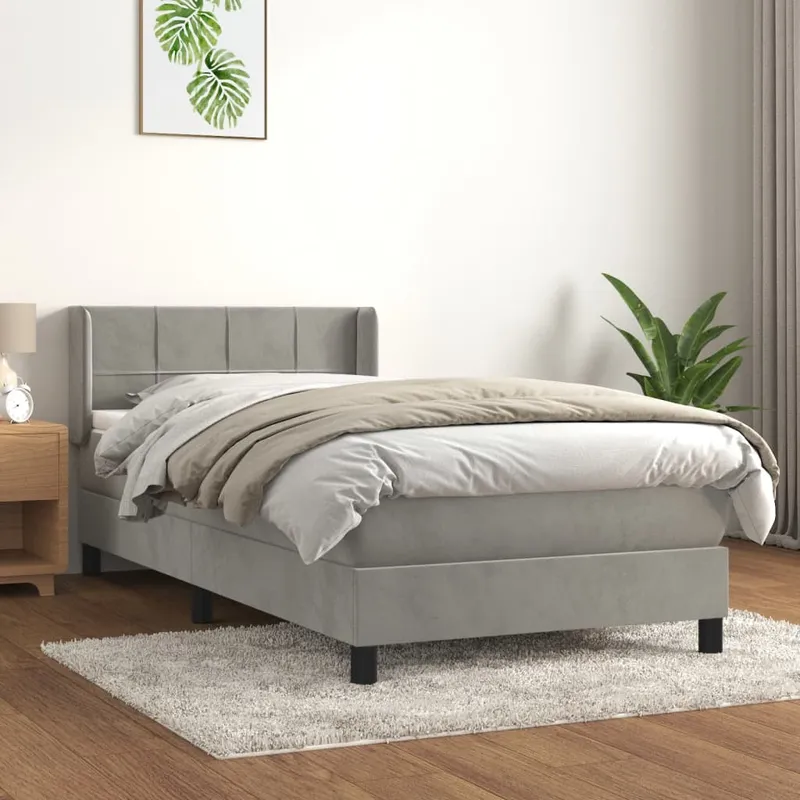 vidaXL Ramsäng med madrass ljusgrå 90×200 cm sammet (#7103)