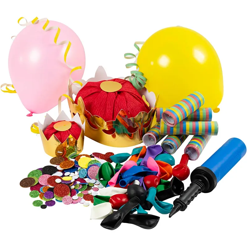 Stort kalas Kit med ballonger, serpentiner och kronor