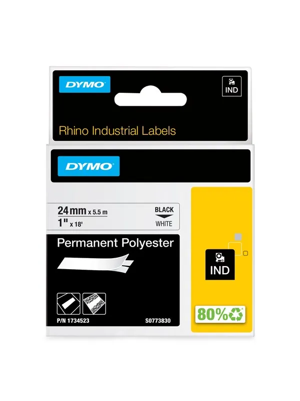 DYMO Dymo Rhino permanent polyester 24 mm x 5.5 m - svart på vit