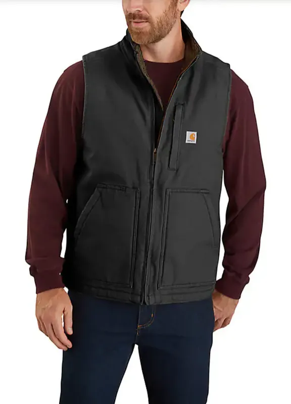 Carhartt Men’s Washed Duck Lined Mock Neck Vest Black