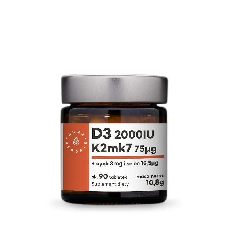 Aura Herbals – Vitamin D3 + K2, Zink + Selen, 90 tabletter