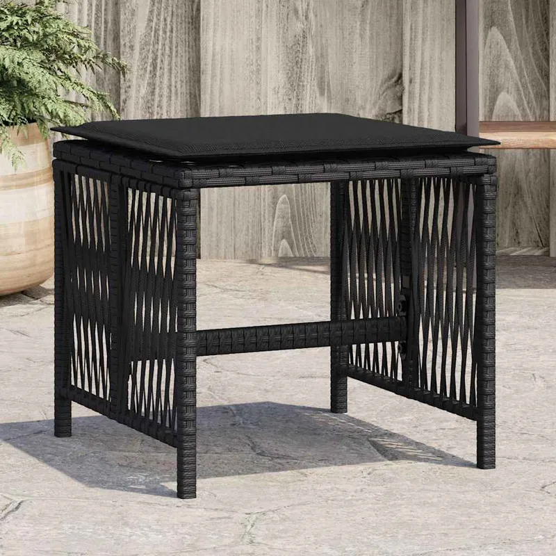vidaXL Trädgårdspallar med dynor 4 st svart 41x41x36 cm konstrotting (#6301)