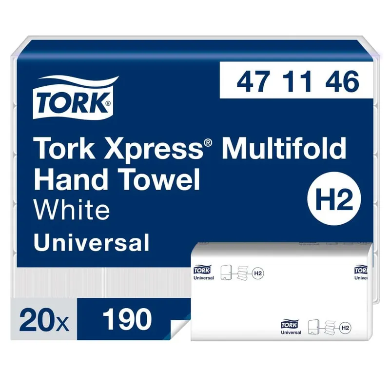 Pappershandduk 2-L universal H2 multifold – 21x23cm Universal Tork Xpress – 3800 st