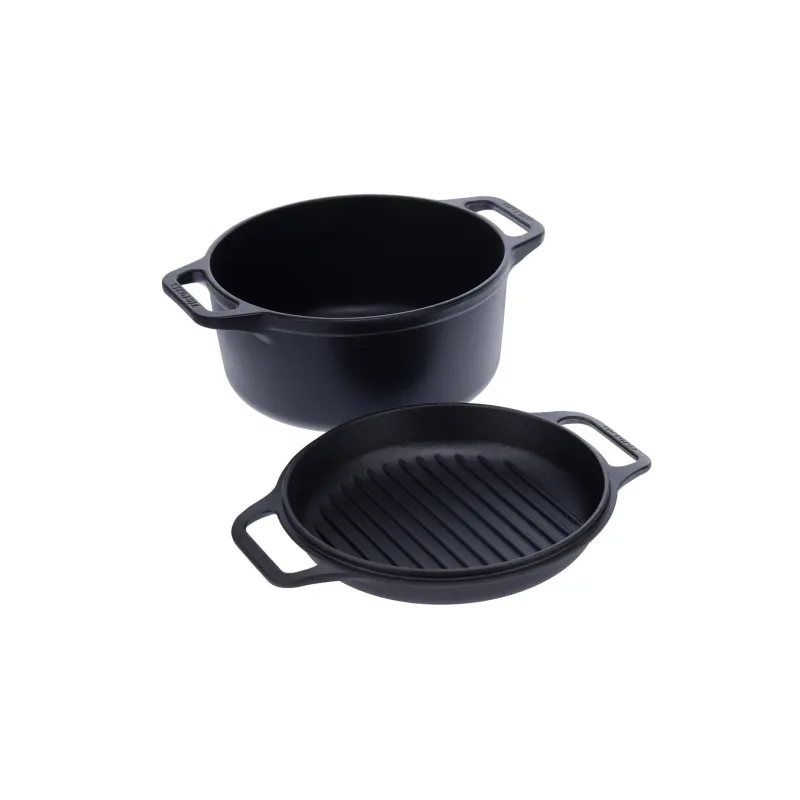 Victoria Combo Cooker gjutjärngryta-stekpannaset 2 delar Svart