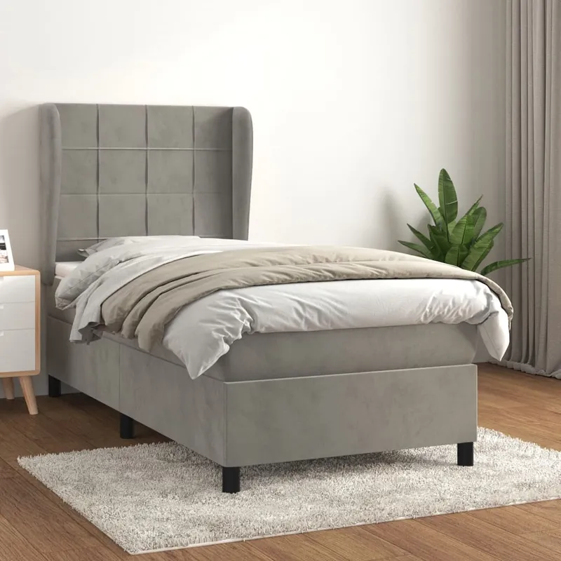 vidaXL Ramsäng med madrass ljusgrå 90×200 cm sammet (#0650)