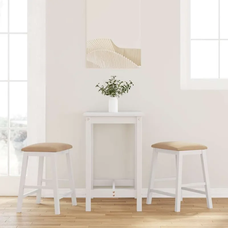 vidaXL Barstolar med dynor 2 st, vit massivt trä gummi (#2661)