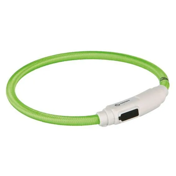 Trixie Flash Light Ring USB Illuminated Dog Safety Collar Green Size XS-S 7mm 35cm